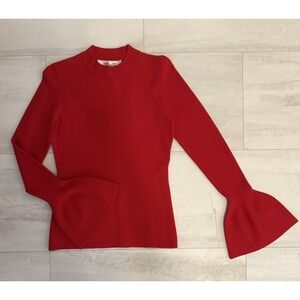 diane von furstenberg Lipstick Red Pullover Top Long Sleeve Flutter Size S NWT